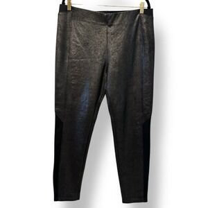 Soft Surroundings‎ Metallic Pewter Faux Leather Crackle Leggings Black Large